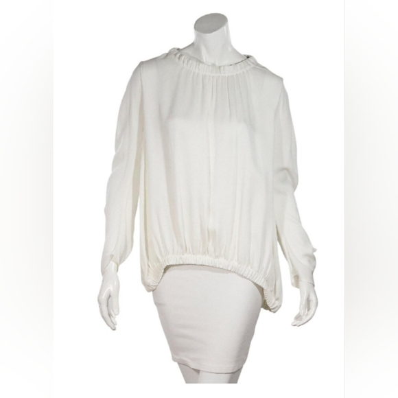 Zero + Maria Cornejo Sz 8 Long Sleeve Blouse RUCHED BUBBLE TOP champagne color - Picture 8 of 8